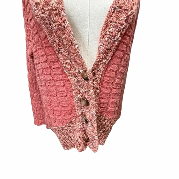Free People Chunky Knit V Neck Button Front Dark Peach Cardigan Sz XS - Picture 2 of 10